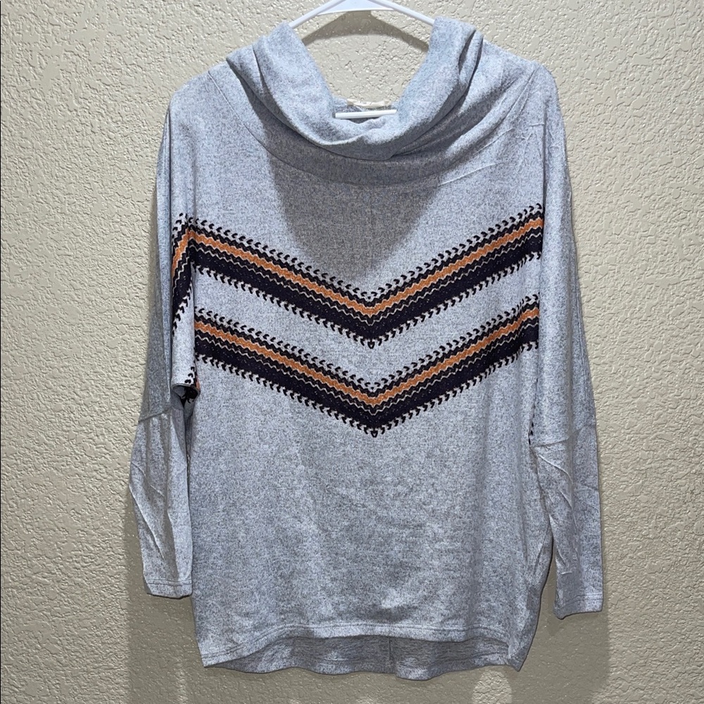 Stylish Gray Chevron Women's Cowl Neck Sweater
